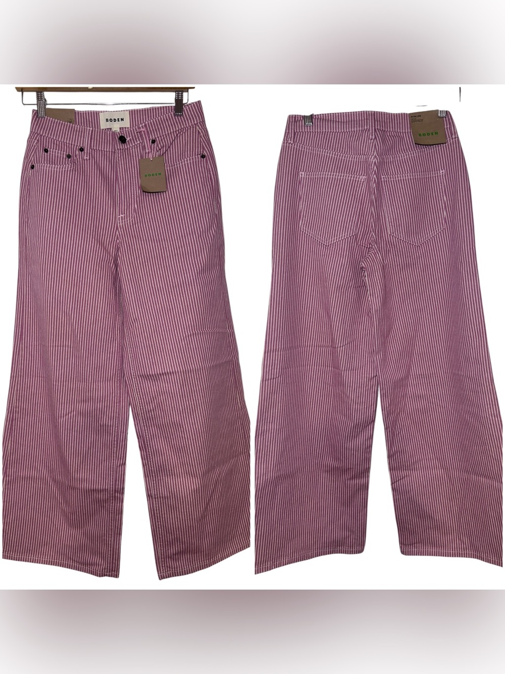 Boden Women’s High-Waisted  Wide-Leg Pink Stripes Jeans 27 Petite NEW!